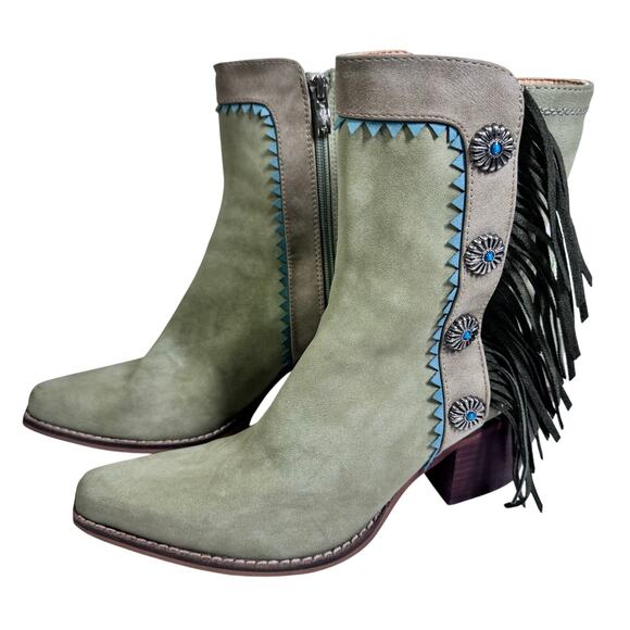 ARIDER GIRL Boots 7 Gizelle Mid-Calf Fringe Western Stacked Heel Cowgirl Rodeo - Picture 1 of 10